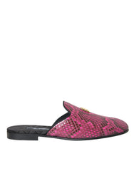 Dolce & Gabbana Fuchsia Python Logo Mule Flat Sandals Shoes