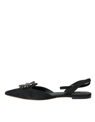 Dolce & Gabbana Black Leather Crystal Slingback Sandals Shoes