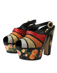 Multicolor Floral Crystal Platform Sandals Shoes