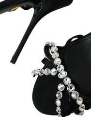 Dolce & Gabbana Black Viscose Crystal Bow Heels Sandals Shoes