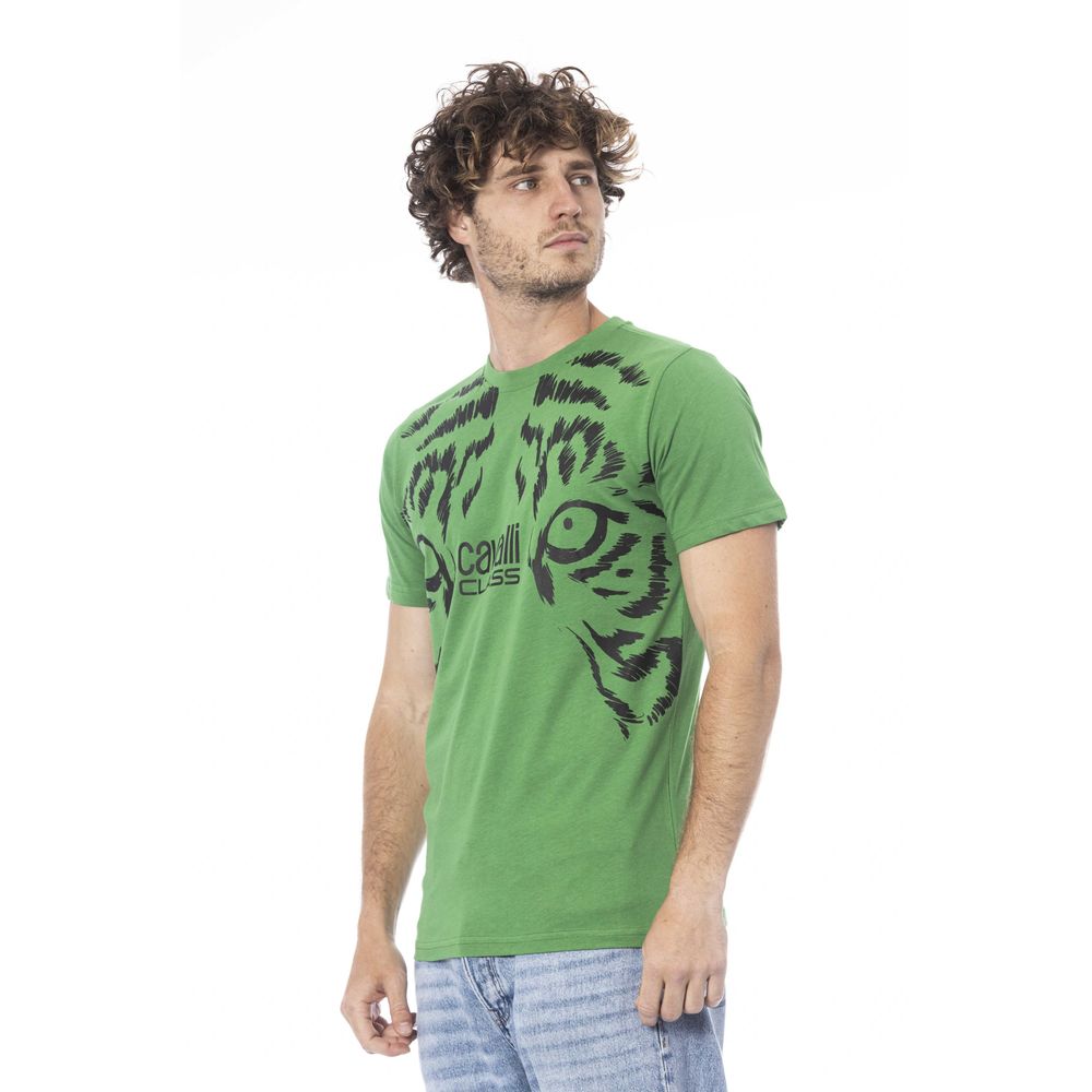 Cavalli Class Green Cotton Men T-Shirt