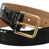 Dolce & Gabbana Black Leather Gold Metal Logo Engraved Buckle Belt