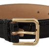 Dolce & Gabbana Black Leather Gold Metal Logo Engraved Buckle Belt