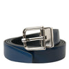 Dolce & Gabbana Blue Calf Leather Silver Metal Buckle Belt Men