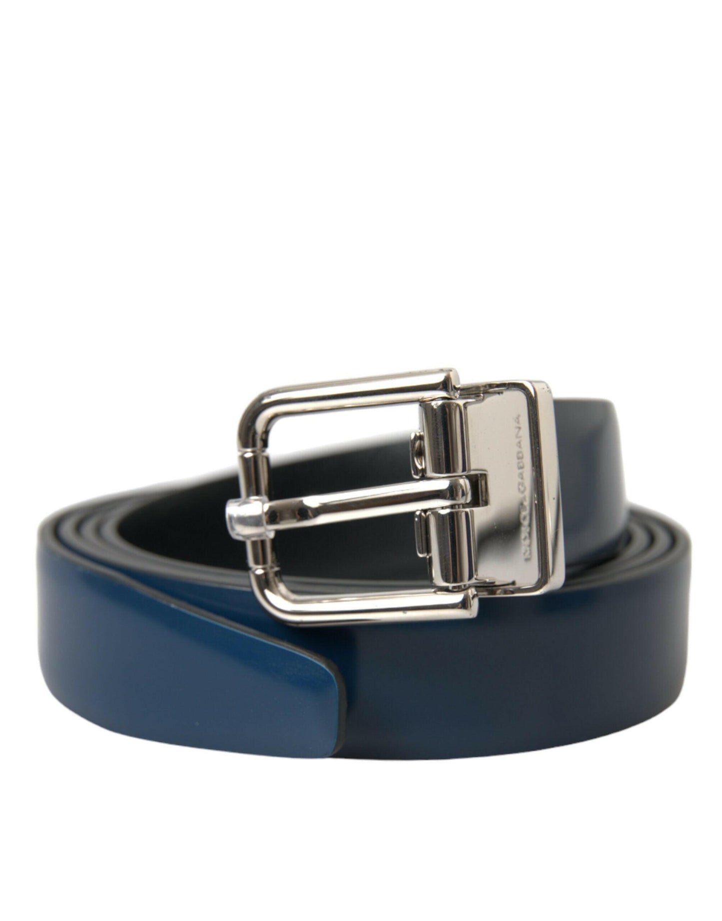 Dolce & Gabbana Blue Calf Leather Silver Metal Buckle Belt Men