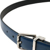 Dolce & Gabbana Blue Calf Leather Silver Metal Buckle Belt Men