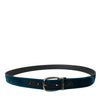 Dolce & Gabbana Blue Velvet Leather Silver Metal Buckle Belt