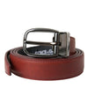 Dolce & Gabbana Brown Leather Silver Metal Buckle Belt Men