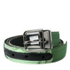 Dolce & Gabbana Green Leather Jacquard Silver Metal Buckle Belt