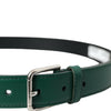 Dolce & Gabbana Green Beige Leather Weaved Metal Buckle Belt