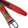 Dolce & Gabbana Red Leather Jacquard Silver Metal Buckle Belt