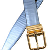 Dolce & Gabbana Metallic Blue Leather Gold Metal Buckle Belt