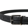 Dolce & Gabbana Black Glittered Leather Silver Buckle Belt