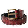 Dolce & Gabbana Brown Alligator Leather Studded Metal Buckle Belt