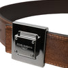 Dolce & Gabbana Metallic Bronze Leather Square Metal Buckle Belt