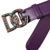 Dolce & Gabbana Purple Leather DG Logo Studs Metal Buckle Belt