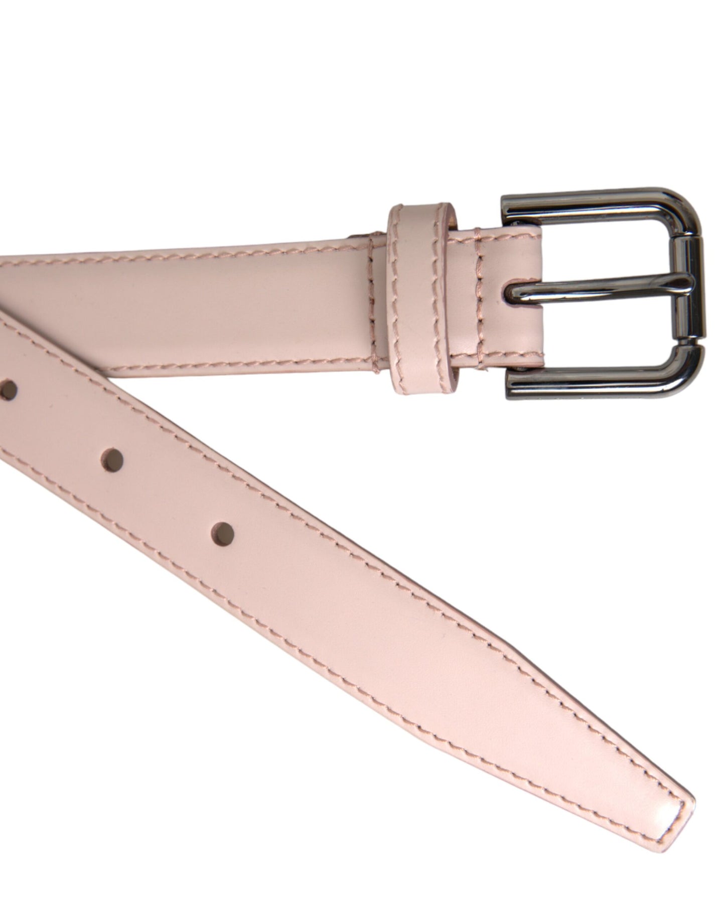 Dolce & Gabbana Light Pink Leather Silver Metal Buckle Belt