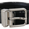 Dolce & Gabbana Black White Cotton Metal Silver Buckle Belt