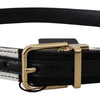 Dolce & Gabbana White Black Patchwork Gold Metal Buckle Belt