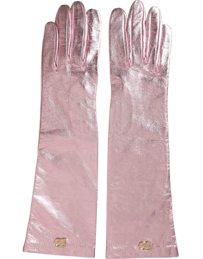 Dolce & Gabbana Pink Laminated Logo Mid Arm Length Gloves