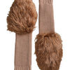 Dolce & Gabbana Brown Cashmere Knitted Fur Mid Arm Mitten Gloves