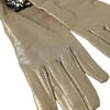 Dolce & Gabbana Beige Satin Crystal Elbow Length Gloves