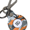 Dolce & Gabbana Camouflage Leather DG Logo Round Metal Keyring Keychain