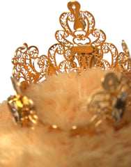 Dolce & Gabbana Brown Teddy Bear Gold Crystal Crown Hair Band Diadem