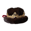 Dolce & Gabbana Dark Brown Mink Fur Gold Crystal Crown Hat