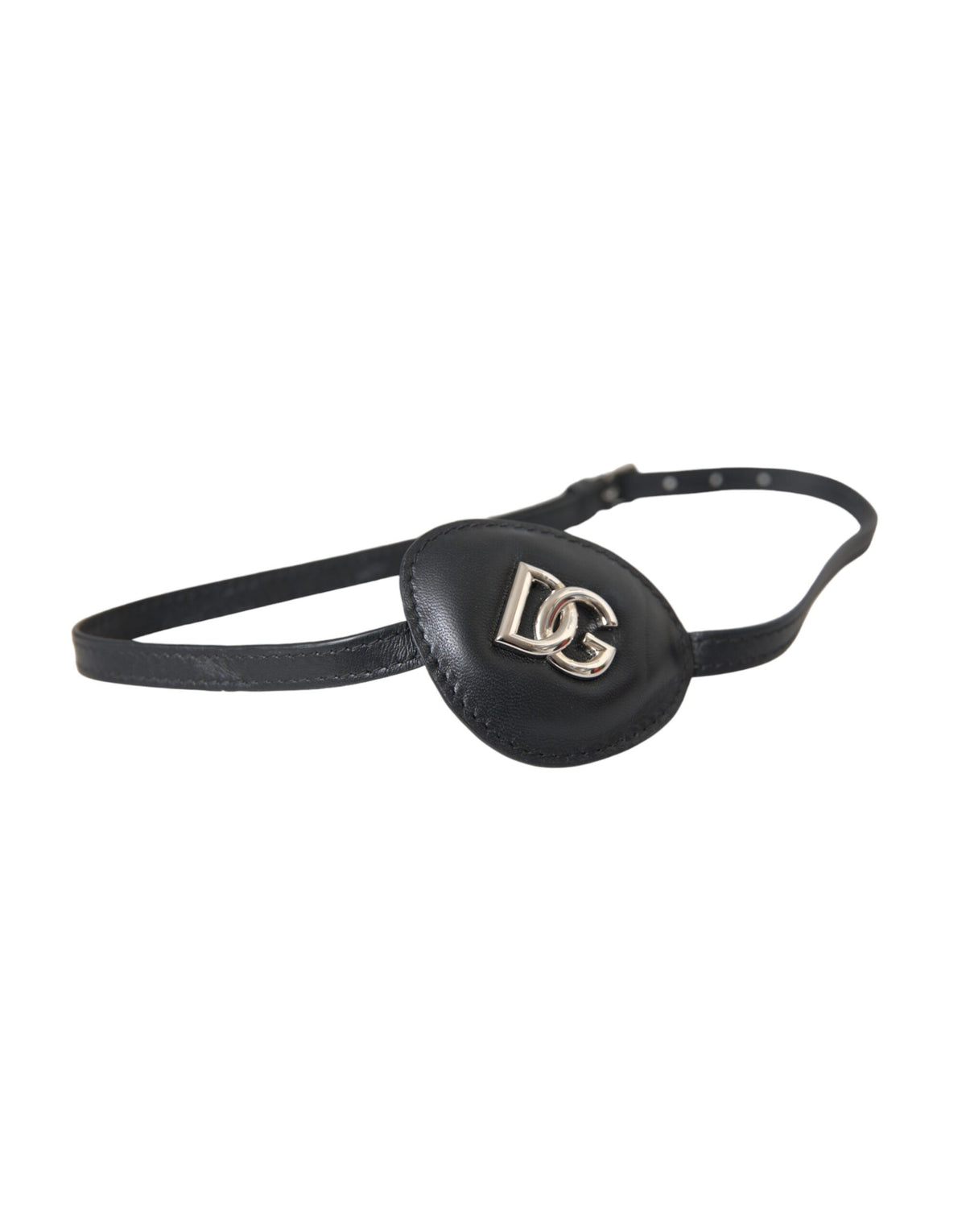 Black Calfskin Leather Metal DG Logo Eye Patch