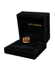 Gold Tone BrassCrystal Enamel DG CROWN Statement Ring