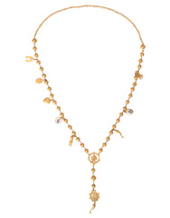 Gold Tone Chain Brass Beaded Statement Sicily Necklace