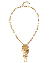 Gold Brass Chain Sacred Heart Crystal Charm Necklace