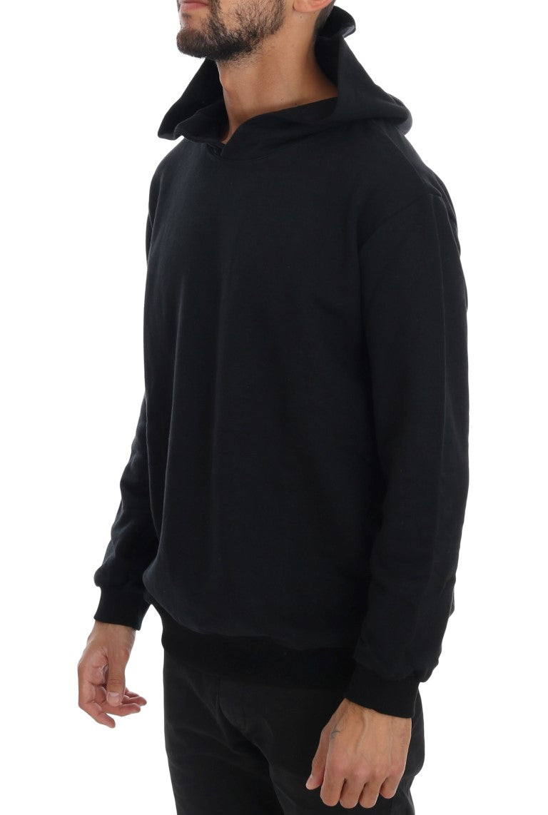 Daniele Alessandrini Elegant Black Cotton Hooded Sweater