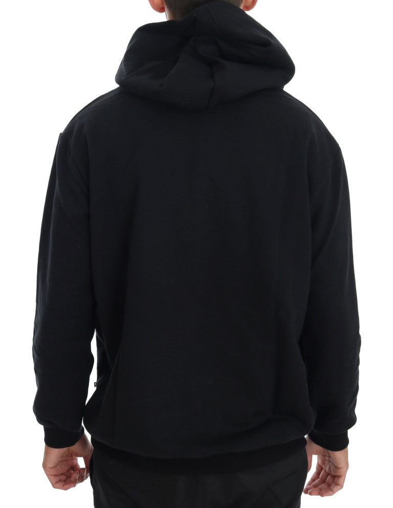 Daniele Alessandrini Elegant Black Cotton Hooded Sweater