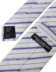 White Blue Stripes Silk Adjustable Tie