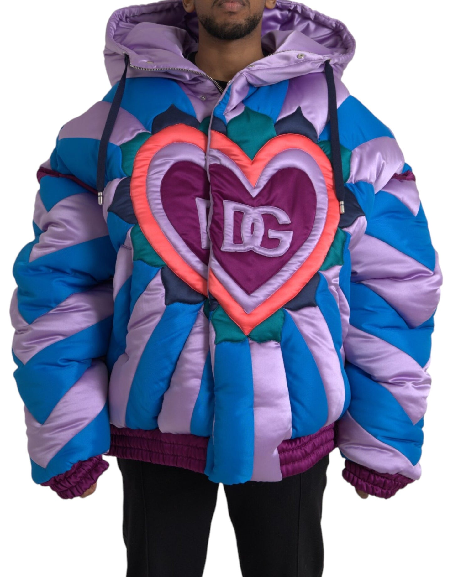 Dolce & Gabbana Multicolor Heart Logo Hooded Puffer Jacket