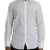 Dolce & Gabbana White Logo Cotton Men Dress GOLD Shirt