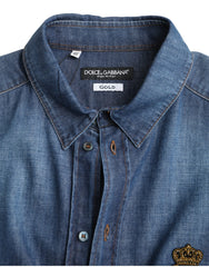 Dolce & Gabbana Blue Crown Bee Cotton Denim GOLD Shirt