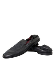 Black Logo Embroidered Leather Loafer Men Dress Shoes