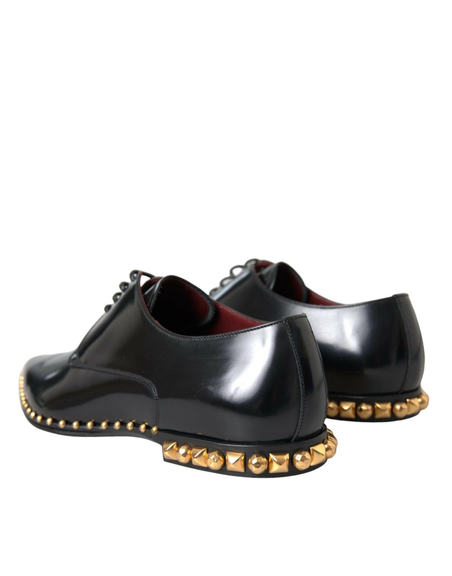 Dolce & Gabbana Black Leather Gold Studded Derby Dress Shoes