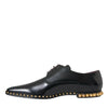 Dolce & Gabbana Black Leather Gold Studded Derby Dress Shoes