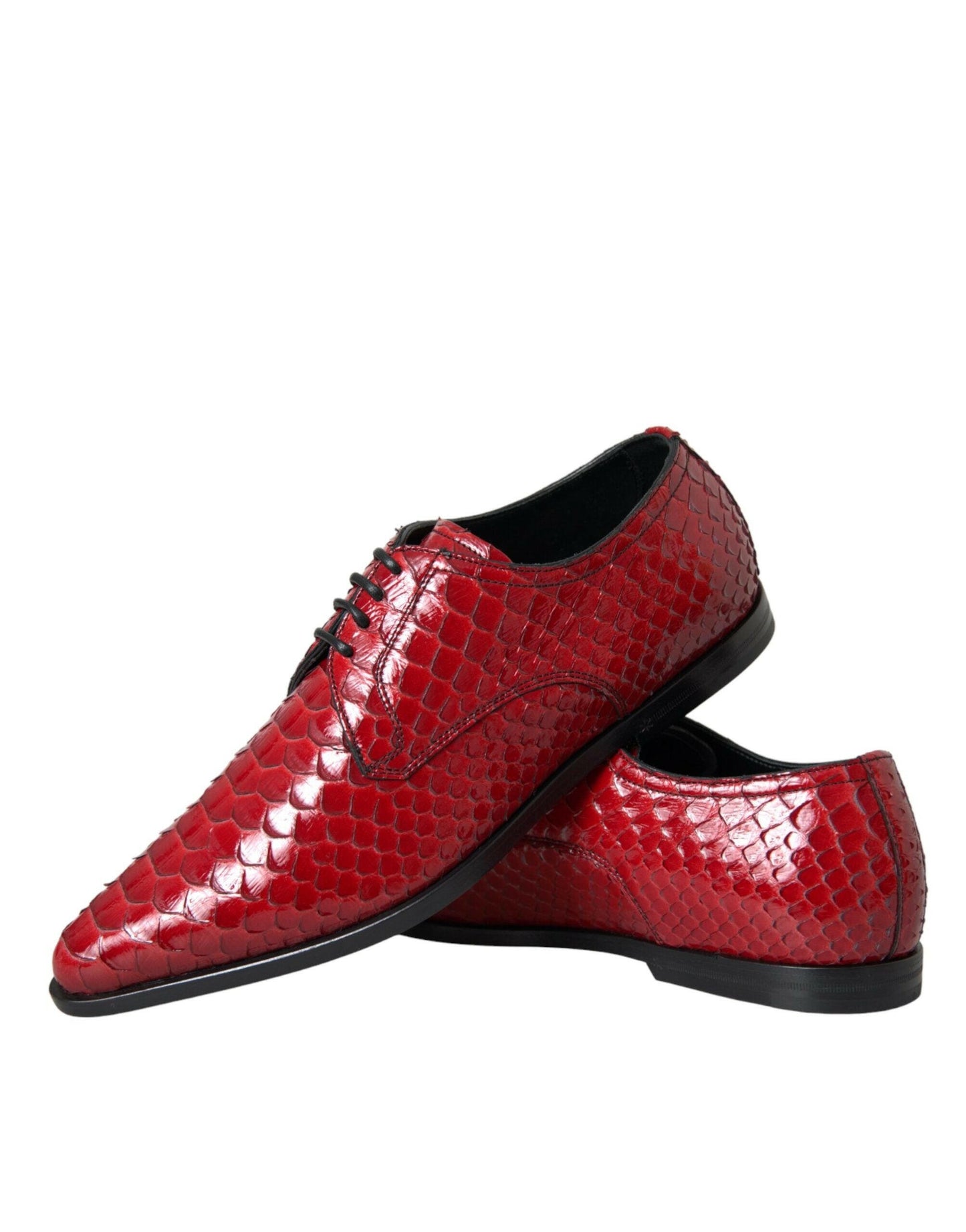 Dolce & Gabbana Red Textured Varnished Derby Men Formal Shoes