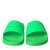 Dolce & Gabbana Green Leather Slides Sandals Beachwear Shoes