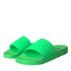 Dolce & Gabbana Green Leather Slides Sandals Beachwear Shoes