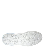 Dolce & Gabbana White Blue Leather Logo Low Top Sneakers Shoes