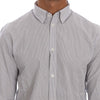 Frankie Morello Elegant White & Blue Striped Casual Shirt