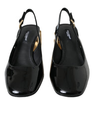 Black Gold Leather Embellished Slingbacks Shoes