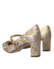 Gold Jacquard Crystal Mary Janes Pumps Shoes