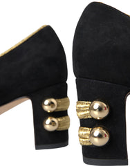 Black Suede Gold Mary Janes Heels Pumps Shoes